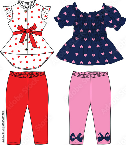 girls  frocks  with leggings heart print illustrations design.