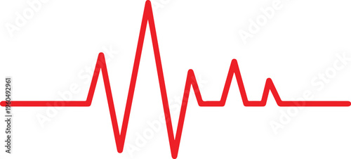 A minimalist red vector illustration of a heartbeat pulse line, symbolizing life, health, and medical monitoring.