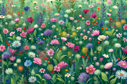 Vibrant illustration of a wildflower meadow