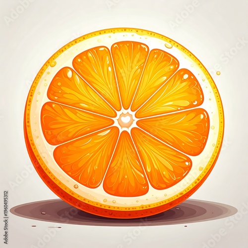 A vibrant orange slice with juicy segments and a subtle shadow