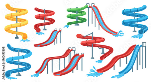 Colorful Water Slides Collection - Fun Summer Attraction for Water Park