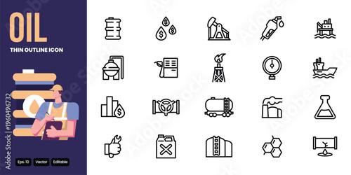 oil production outline icon set vector design good for web and mobile app