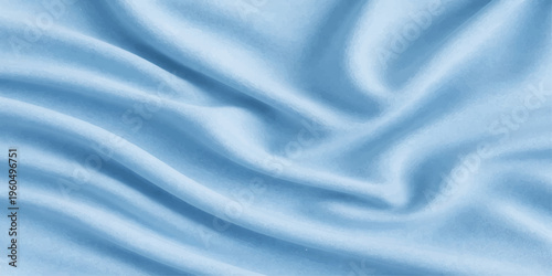 Blue satin and silk fabric with smooth rippled texture and luxurious elegant waves