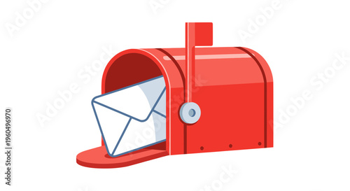 Red Mailbox with Envelope, Postal Delivery, Communication Concept