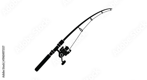 A striking black silhouette depicts a fishing rod with a reel showcasing angling equipment silhouette high quality professional