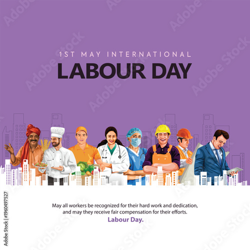 happy Labour day or international workers day vector illustration with workers. labor day and may day celebration.