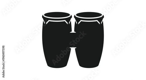 A striking black silhouette depicts a pair of traditional conga drums showcasing rhythmic potential and cultural heritage silhouette