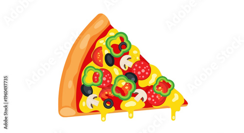 Slice of Pizza with Various Toppings.