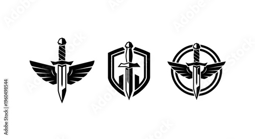 Winged Sword Emblem Set - Warrior, Knight, Heraldry Icons