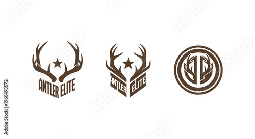 Antler Elite Logo Designs: Stag Antlers, Star, Hexagon and Circle Emblems