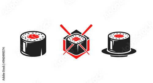 Sushi Rolls and Chopsticks Icon Set