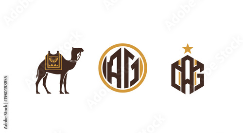 Camel and Monogram Logos - Desert, Travel, Business Branding Elements
