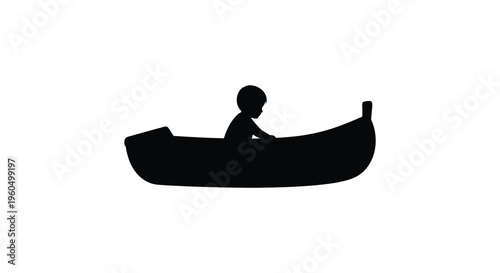 A solitary figure navigates a small boat across calm waters a striking black silhouette high quality professional detailed