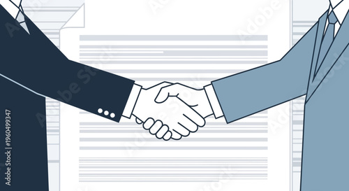 Business partners shaking hands over a contract, symbolizing agreement and partnership