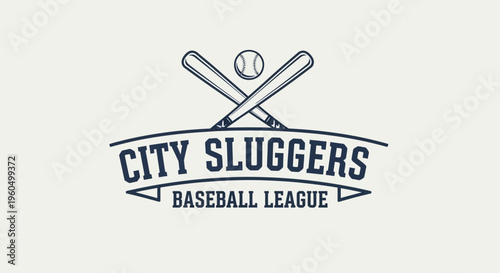 City Sluggers Baseball League Logo with Crossed Bats and Ball
