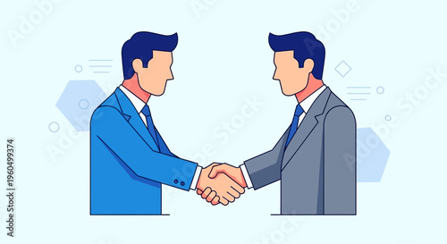 Businessmen shaking hands, agreement, partnership, teamwork, success, modern flat illustration