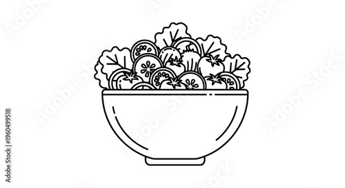 Healthy Salad Bowl Line Art Icon - Fresh Vegetables, Diet Food, Organic Meal