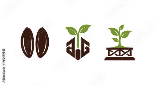 Plant Growth Stages: Seed, Sprout, Seedling Icons