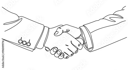 Business handshake illustration, partnership and agreement concept, line art.