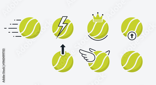 Tennis Ball Icons: Speed, Power, Victory, Flight, and Excellence