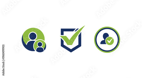 User verification icons: profile check, security shield, approved account