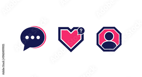 Social Media Icons: Chat, Like Notification, User Profile - Minimalist Design