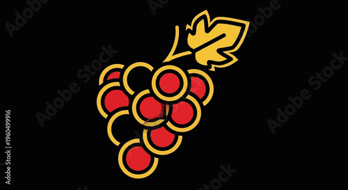 Grapes Bunch Icon Yellow Leaf Black Background