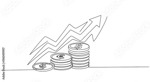 Growing Money Stack and Upward Arrow Graph - Business Growth and Investment Concept