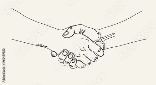 Handshake illustration, business agreement, partnership, trust, cooperation, simple line art