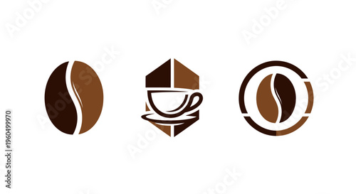Coffee Bean and Cup Icons Set - Logo Design Elements