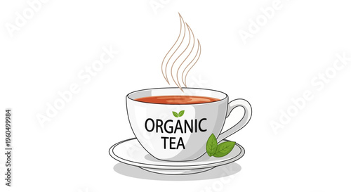 Hot organic tea in a cup with steam rising, healthy beverage concept