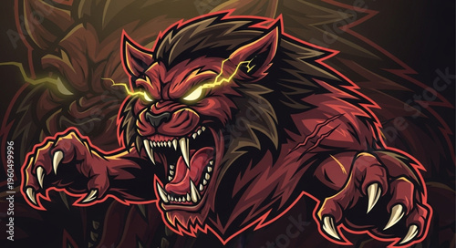 Fierce Red Wolf Creature Illustration.