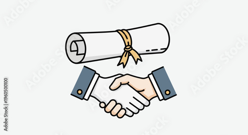 Business Agreement Handshake with Diploma Scroll Icon