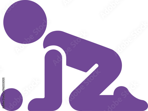 A purple silhouette of a person bending over to pick up a ball