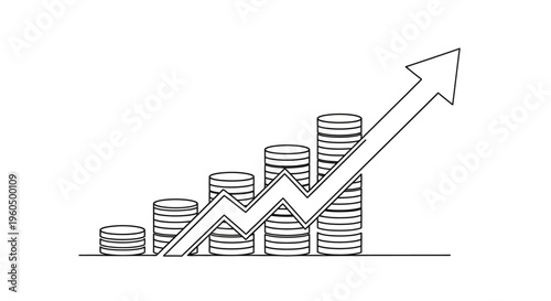 Financial Growth Concept: Stacked Coins and Upward Arrow Graph