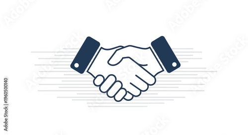 Business handshake icon, partnership agreement, successful deal, teamwork, collaboration, blue and white