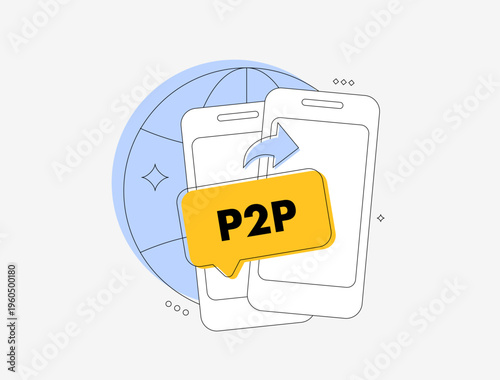 P2P digital loan platform connects online finance users. Peer-to-peer payments - secure mobile trust encryption and p2p transfer transactions for modern business financial icon vector illustration
