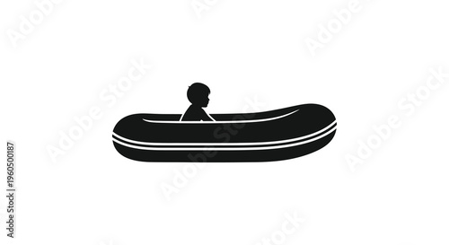 A solitary figure sits within a small inflatable boat creating a striking visual silhouette high quality professional detailed