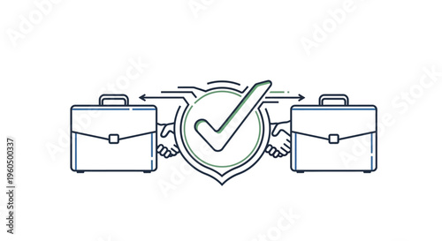 Business Deal Approved: Briefcases, Handshake, Shield, Checkmark, Agreement, Success