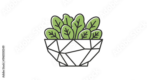 Geometric planter with fresh green leaves, modern home decor, minimalist design