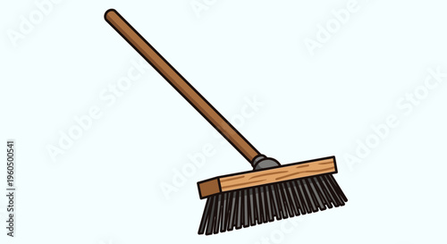 Wooden Handle Broom for Cleaning and Sweeping, Isolated on White Background