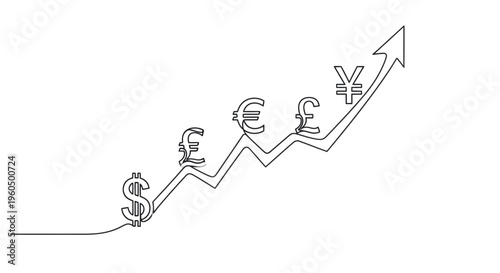 Currency Symbols Rising Graph Arrow Upward Trend Financial Growth Concept