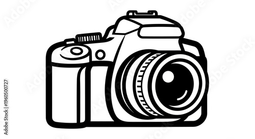 Black and White DSLR Camera Icon, Professional Photography Equipment, Digital Imaging Symbol