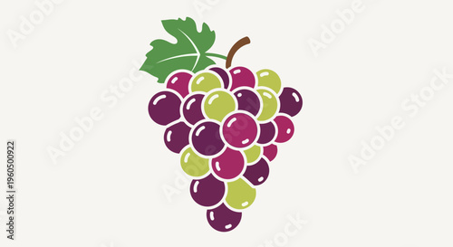 Bunch of Ripe Grapes with Leaf - Fresh Fruit Illustration