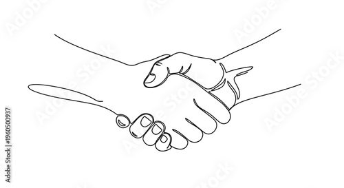Close-up of two hands shaking, symbolizing agreement, partnership, and trust. Minimalist line art.