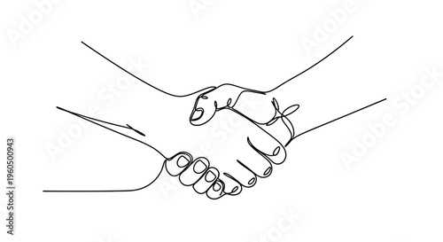 Close-up of two hands shaking in agreement, minimalist line art.