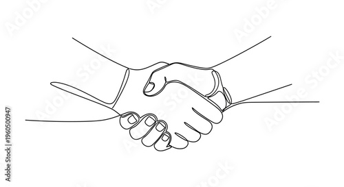 Close-up of a handshake in a single line drawing style, symbolizing agreement and partnership.