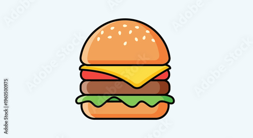 Delicious Cheeseburger Icon, Fast Food Meal, Simple Flat Design