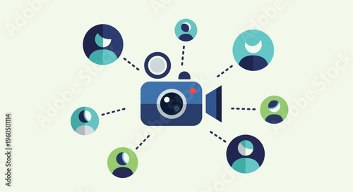 Video Camera Connecting People Network, Social Media Sharing, Online Communication Concept