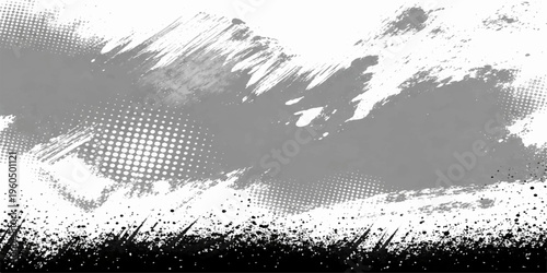 Abstract a captivating monochrome artwork, showcasing a fusion of abstract strokes and intricate halftone patterns, evokes a sense of both raw energy and calculated design.